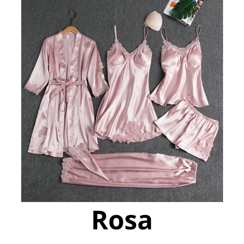 5PC Silk Robe Sleep Suit Womens Lace Satin Pajamas Gown Set V-Neck Cami Nighties Wear Pijama Home Nightwear Spring Nightdress