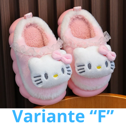 Sweet Family Winter Warm Slippers Cute Kawaii Sandals Kuromi My Melody Hello Kitty Soft Sole Shoes