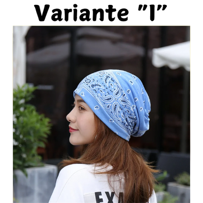 Ethnic Style Beanie Hat Women's Spring Autumn Bonnets Fashion Cashew Flowers Wrapped Head Cap Dual-purpose Scarf Pullover Caps