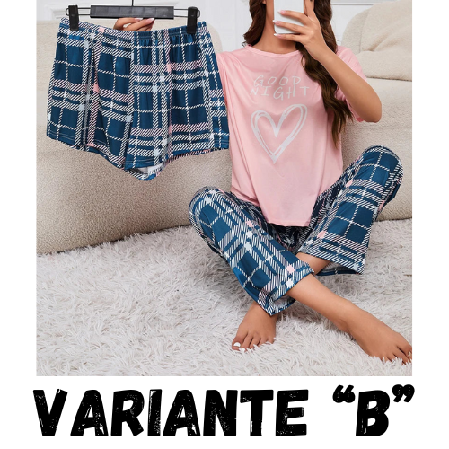 Women's Short Sleeve Crew Neck Top With Shorts And Pants 3 Piece Loungewear Sleepwear Lounge Sets Nighty Print Casual Pajama Set