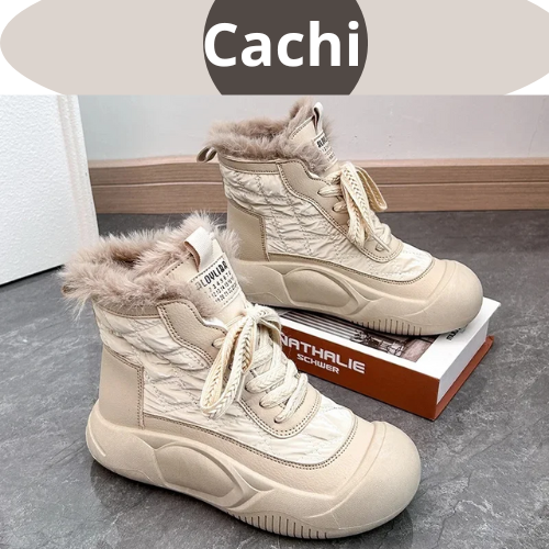 Women's High-Top Fleece-Lined Cotton Shoes Versatile Casual Trendy Footwear Warm Comfortable Home Use Round Toe Shoes