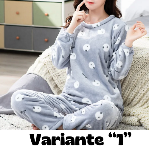 dot print Warm Pajamas Women Winter Flannel Pajama Sets For Female set Thick Korean Style Lovely Cartoon 2 Piece Tops+Pants