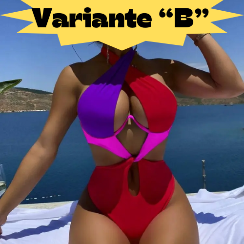 Cikini-Colorblock Cut Out Tie Back Underwire Swimsuit for Women, Summer Beach Swimwear, One Piece Bathing Suit