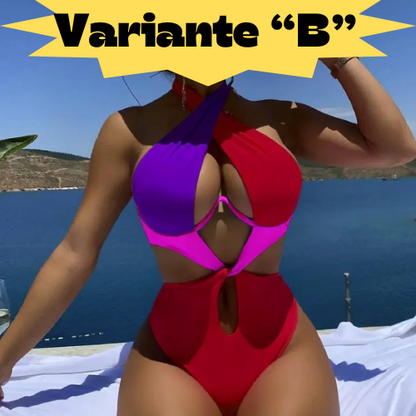 Cikini-Colorblock Cut Out Tie Back Underwire Swimsuit for Women, Summer Beach Swimwear, One Piece Bathing Suit