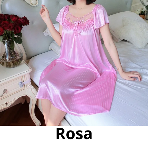 Ladies Ice Silk Nightgowns Sleeping Dress Medium Length Short Sleeve Nightdress Sexy Sleepwear Home Wear Loungewear Pyjama Femme