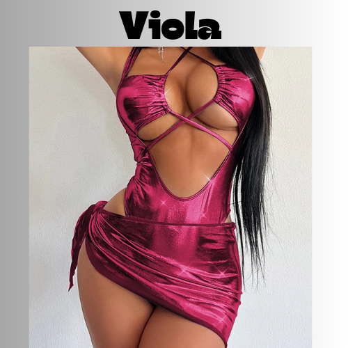 CHILLGIO Women Sexy Metallic Feeling Jumpsuits Skirts Clothing Sets Hollowed Bandage Halter Rompers Combi-pants Tight Bodysuits