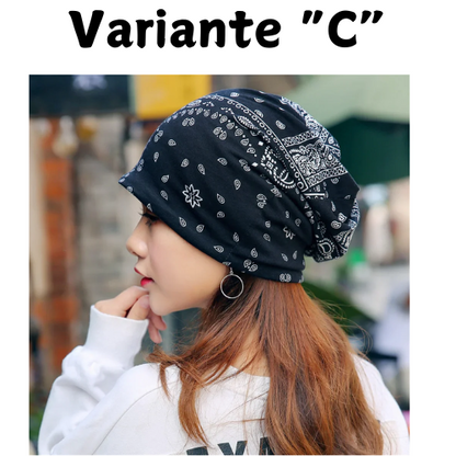 Ethnic Style Beanie Hat Women's Spring Autumn Bonnets Fashion Cashew Flowers Wrapped Head Cap Dual-purpose Scarf Pullover Caps