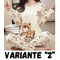 Autumn Thin 2pieces Pyjamas Set Women 2024 Cotton Round Neck Girls Bear Pajamas Sets Teacup Cat Full Sleepwear Tops Pajama Mujer