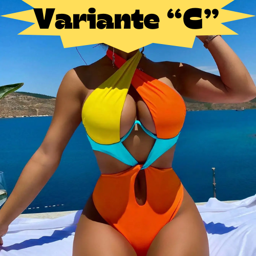 Cikini-Colorblock Cut Out Tie Back Underwire Swimsuit for Women, Summer Beach Swimwear, One Piece Bathing Suit