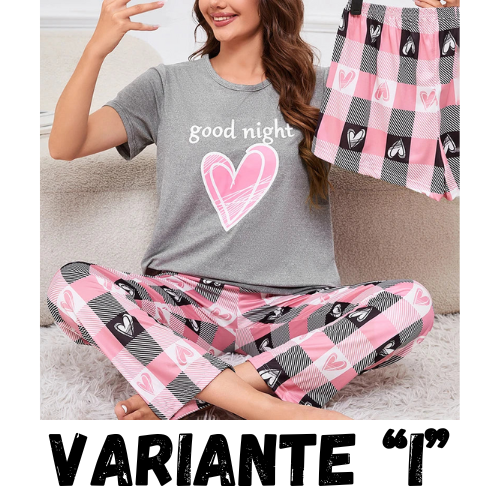 Women's Short Sleeve Crew Neck Top With Shorts And Pants 3 Piece Loungewear Sleepwear Lounge Sets Nighty Print Casual Pajama Set