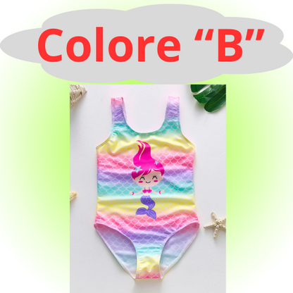Mermaid Fish Scale Unicorn One-Piece Girls Swimwear for 4-8 Years