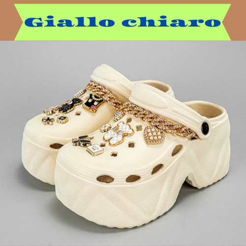 New Fashion Chain Black and White Bear High Heel Imitation Leather Pattern Clogs X8809