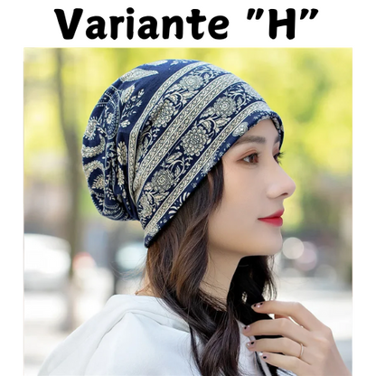 Ethnic Style Beanie Hat Women's Spring Autumn Bonnets Fashion Cashew Flowers Wrapped Head Cap Dual-purpose Scarf Pullover Caps