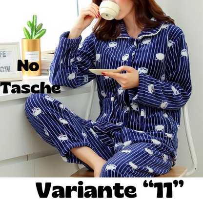 dot print Warm Pajamas Women Winter Flannel Pajama Sets For Female set Thick Korean Style Lovely Cartoon 2 Piece Tops+Pants