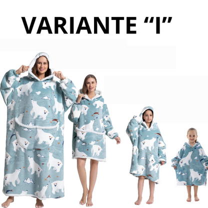 Oversized Wearale Blanket Hoodie Flannel Sherpa Fleece Warm Soft Winter Hoodie Sweatshirt for Kids Adults Snuggle Pullover