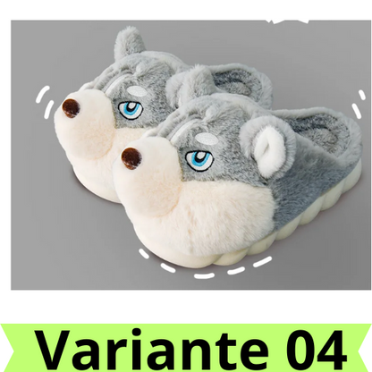 Women Indoor Cotton Slippers Cute Cartoon Dog Winter Warm Shoes Couples Home Floor Slides Anti-slip  Female Male House Footwear