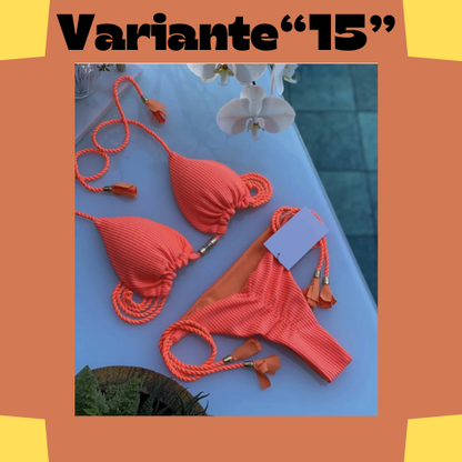New Women Bikini Backless Rope Triangle Swimsuit Multicolor