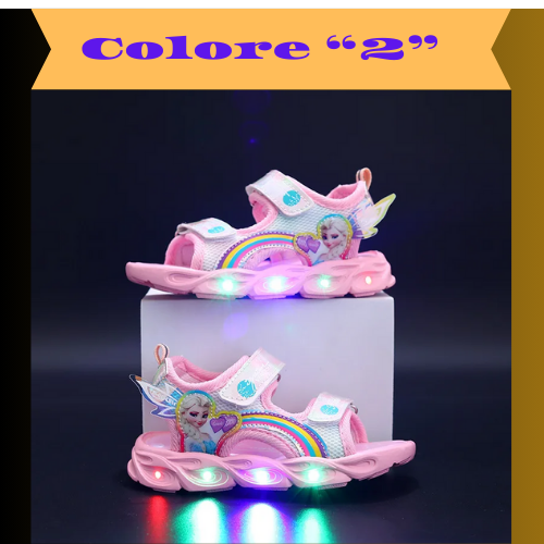 Disney children's shoes summer elsa girls mesh toe sandals beach shoes fashion ins frozen princess soft bottom led light sandals