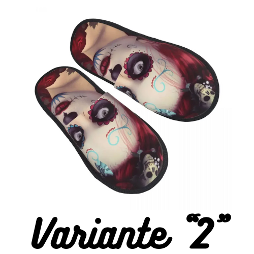 Custom Women Gothic Lace Skull House Slippers Cozy Warm Mexican Day Of The Dead Memory Foam Fluffy Slipper Indoor Outdoor Shoes
