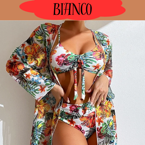 Sexy Women Beach Bikinis Three Pieces Bikini Set Cover Up Swimwear High Waisted Bikini Set Women Swimwear Print