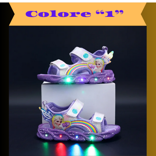 Disney children's shoes summer elsa girls mesh toe sandals beach shoes fashion ins frozen princess soft bottom led light sandals