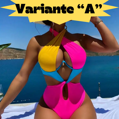 Cikini-Colorblock Cut Out Tie Back Underwire Swimsuit for Women, Summer Beach Swimwear, One Piece Bathing Suit