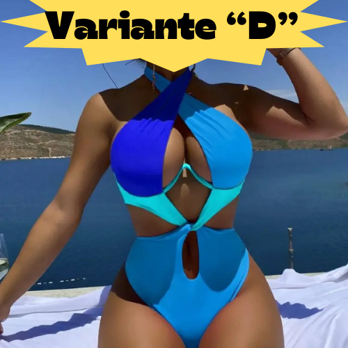 Cikini-Colorblock Cut Out Tie Back Underwire Swimsuit for Women, Summer Beach Swimwear, One Piece Bathing Suit