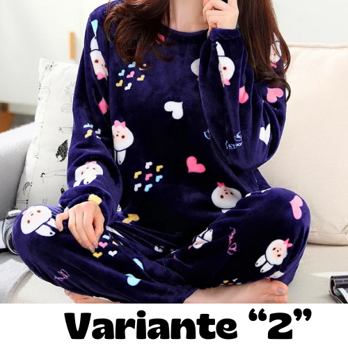 Pigiama invernale da donna in flanella. Set 2 pezzi (top + pantalone).