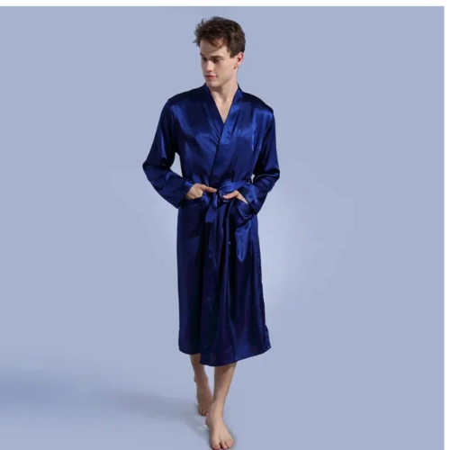 Men's V Neck Satin Robe Kimono Long Bathrobe Pajamas Sleepwear Christmas Robes for Wedding Party Men Loungewear Dressing Gown