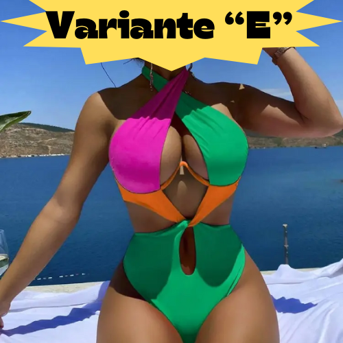Cikini-Colorblock Cut Out Tie Back Underwire Swimsuit for Women, Summer Beach Swimwear, One Piece Bathing Suit