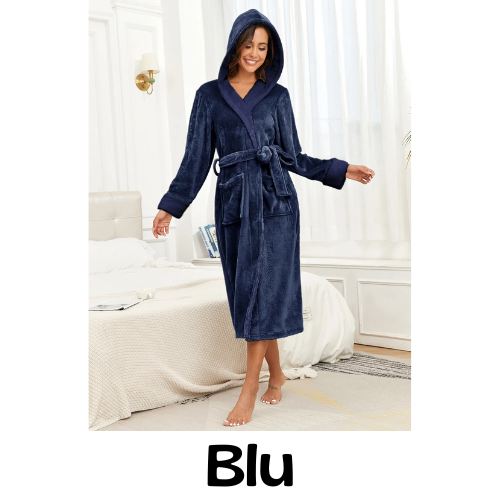 Facecloth colorful hooded robe women's long section of home wear autumn and winter models warm and comfortable bathrobe pajamas