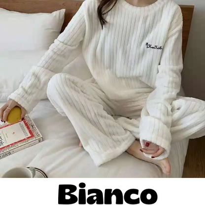 Autumn Women Solid Warm 2 Piece Sets Thicken Velvet Ribbed Fleece Set Pullover And Pants Women Casual Pajama Sets 2024