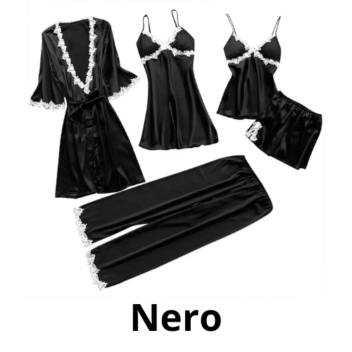 5PC Silk Robe Sleep Suit Womens Lace Satin Pajamas Gown Set V-Neck Cami Nighties Wear Pijama Home Nightwear Spring Nightdress