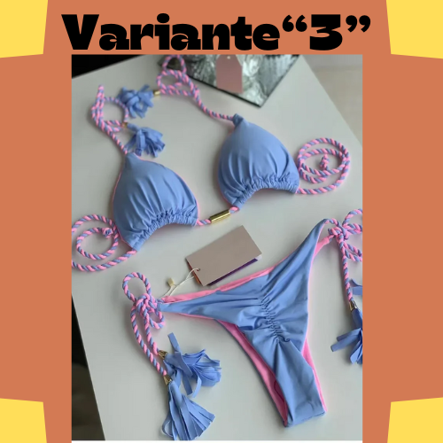 New Women Bikini Backless Rope Triangle Swimsuit Multicolor