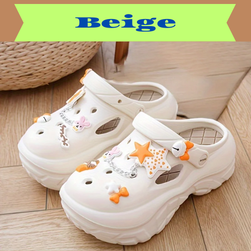 Women's Summer Beach Clogs with Adorable Cartoon Accents, Breathable Hollow Out Design, Lightweight and Comfy for Casual Wear