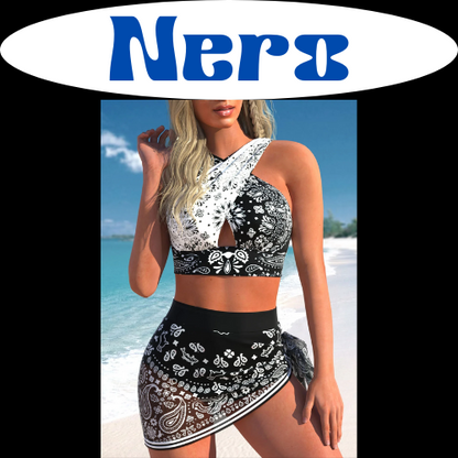 New Summer Beach New Women's Bikini Two Piece Swimming Suit Water Drop Print Cross Tie Beach Suit S-6XL