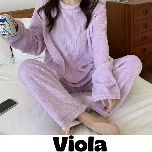 Autumn Women Solid Warm 2 Piece Sets Thicken Velvet Ribbed Fleece Set Pullover And Pants Women Casual Pajama Sets 2024