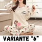 Autumn Thin 2pieces Pyjamas Set Women 2024 Cotton Round Neck Girls Bear Pajamas Sets Teacup Cat Full Sleepwear Tops Pajama Mujer