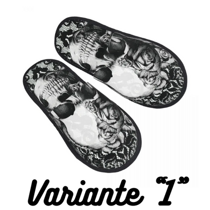 Custom Women Gothic Lace Skull House Slippers Cozy Warm Mexican Day Of The Dead Memory Foam Fluffy Slipper Indoor Outdoor Shoes