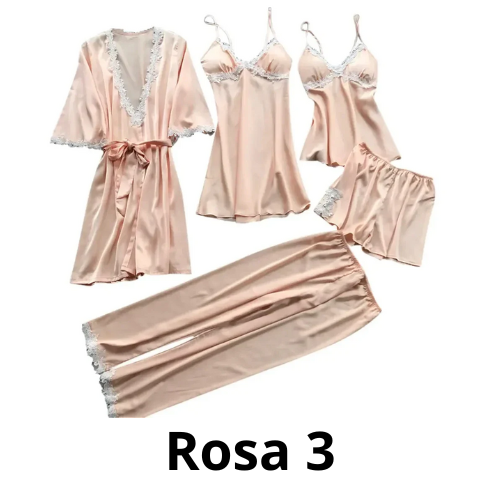 5PC Silk Robe Sleep Suit Womens Lace Satin Pajamas Gown Set V-Neck Cami Nighties Wear Pijama Home Nightwear Spring Nightdress