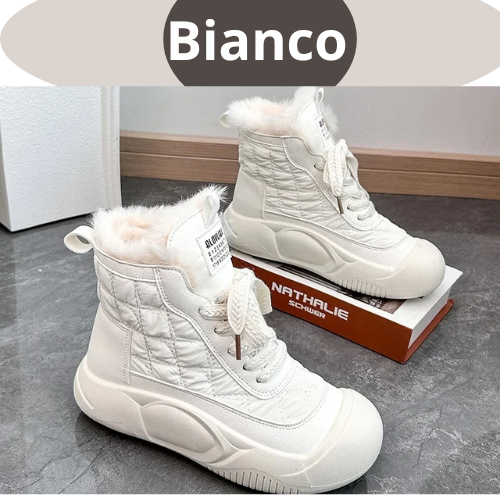 Women's High-Top Fleece-Lined Cotton Shoes Versatile Casual Trendy Footwear Warm Comfortable Home Use Round Toe Shoes