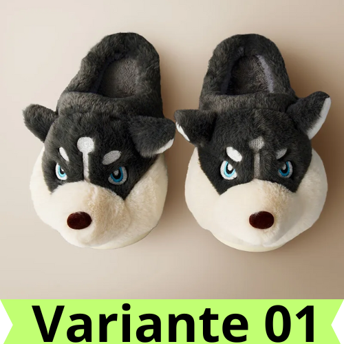 Women Indoor Cotton Slippers Cute Cartoon Dog Winter Warm Shoes Couples Home Floor Slides Anti-slip  Female Male House Footwear