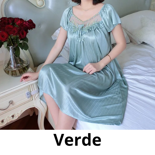 Ladies Ice Silk Nightgowns Sleeping Dress Medium Length Short Sleeve Nightdress Sexy Sleepwear Home Wear Loungewear Pyjama Femme