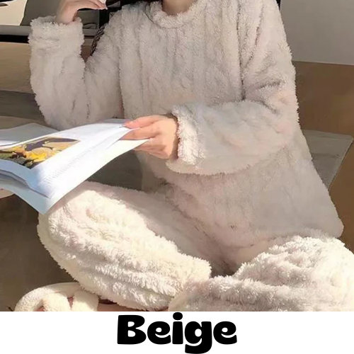 Autumn Women Solid Warm 2 Piece Sets Thicken Velvet Ribbed Fleece Set Pullover And Pants Women Casual Pajama Sets 2024