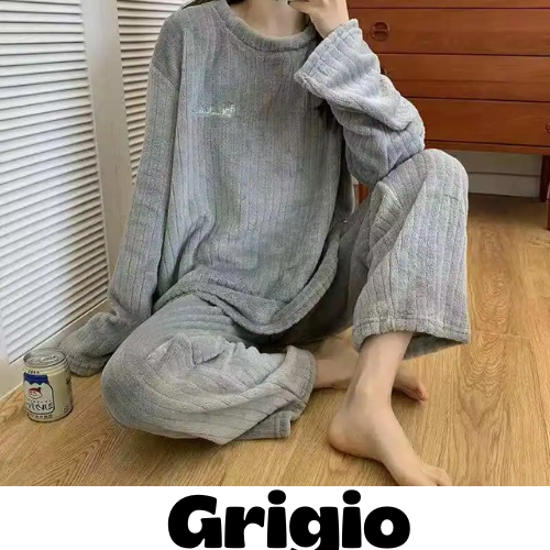 Autumn Women Solid Warm 2 Piece Sets Thicken Velvet Ribbed Fleece Set Pullover And Pants Women Casual Pajama Sets 2024