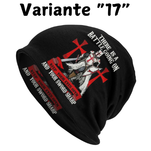 Custom Knights Templar Flag With Coat Of Arms Skullies Beanies Caps Winter Warm Knit Hat Adult Medieval Warrior Cross Bonnet Hat