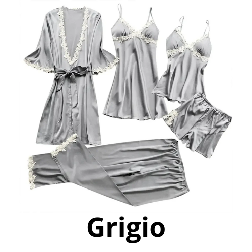 5PC Silk Robe Sleep Suit Womens Lace Satin Pajamas Gown Set V-Neck Cami Nighties Wear Pijama Home Nightwear Spring Nightdress