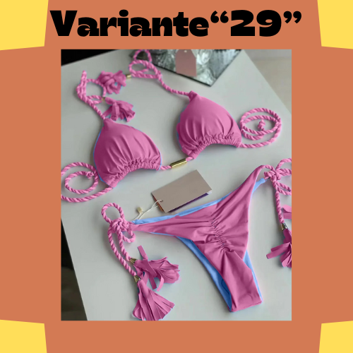 New Women Bikini Backless Rope Triangle Swimsuit Multicolor