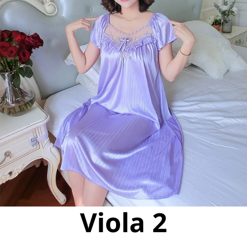 Ladies Ice Silk Nightgowns Sleeping Dress Medium Length Short Sleeve Nightdress Sexy Sleepwear Home Wear Loungewear Pyjama Femme