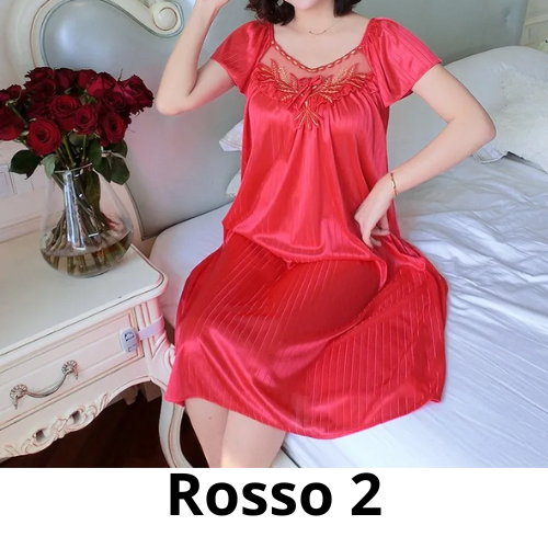 Ladies Ice Silk Nightgowns Sleeping Dress Medium Length Short Sleeve Nightdress Sexy Sleepwear Home Wear Loungewear Pyjama Femme